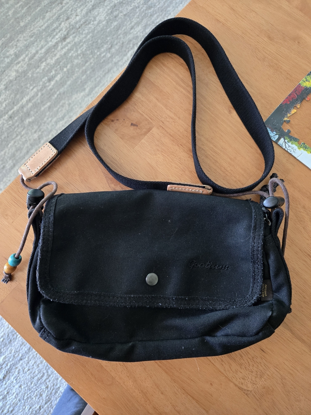 Gootium Black Canvas Crossbody Bag with Bead Accent